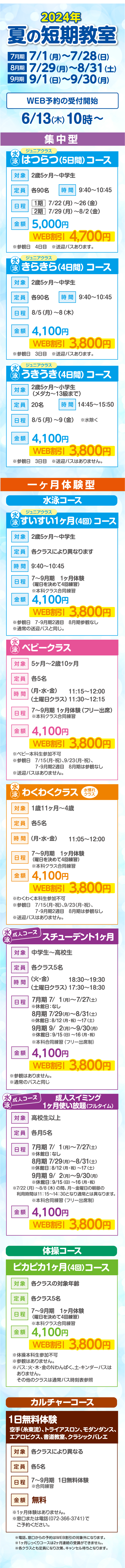 夏の短期水泳・体操教室を開催！参加特典：修了証プレゼント　履正スイミングクラブ